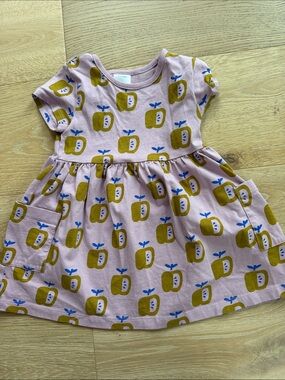 Hanna Andersson Green & Light Purple Short-Sleeved Apple Dress 3T